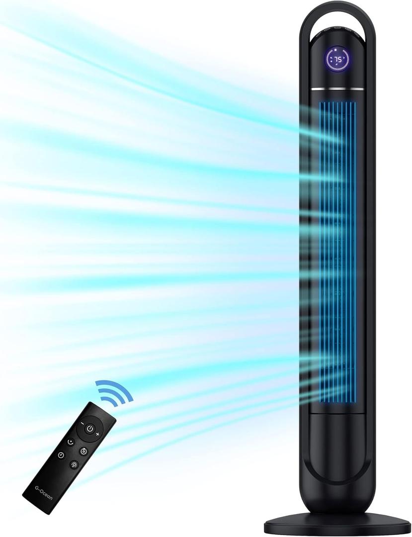 Tower Fan with Remote, 45 Inch Oscillating Fan, Bladeless Fans with 24H Timer, 3 Speeds, 3 Modes, LED Display, Cooling Standing Floor Fan for Bedroom Living Room Home Office, Meteorolite Black