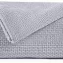 BOUTIQUO 100% Cotton Bed Blanket, Breathable Thermal Twin Size, Soft Honeycomb Waffle Blanket 60"x90", Perfect for Layering Any Bed for All Season, Light Grey