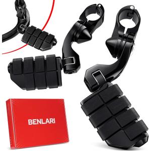 Benlari Highway Pegs,1.25" Highway Footpegs 304 Stainless Steel Fit for Harley Davidson Touring Street Glide Road Dyna Sportster fits 1-1/4"(32mm) Engine Guard Black(Short Angled)