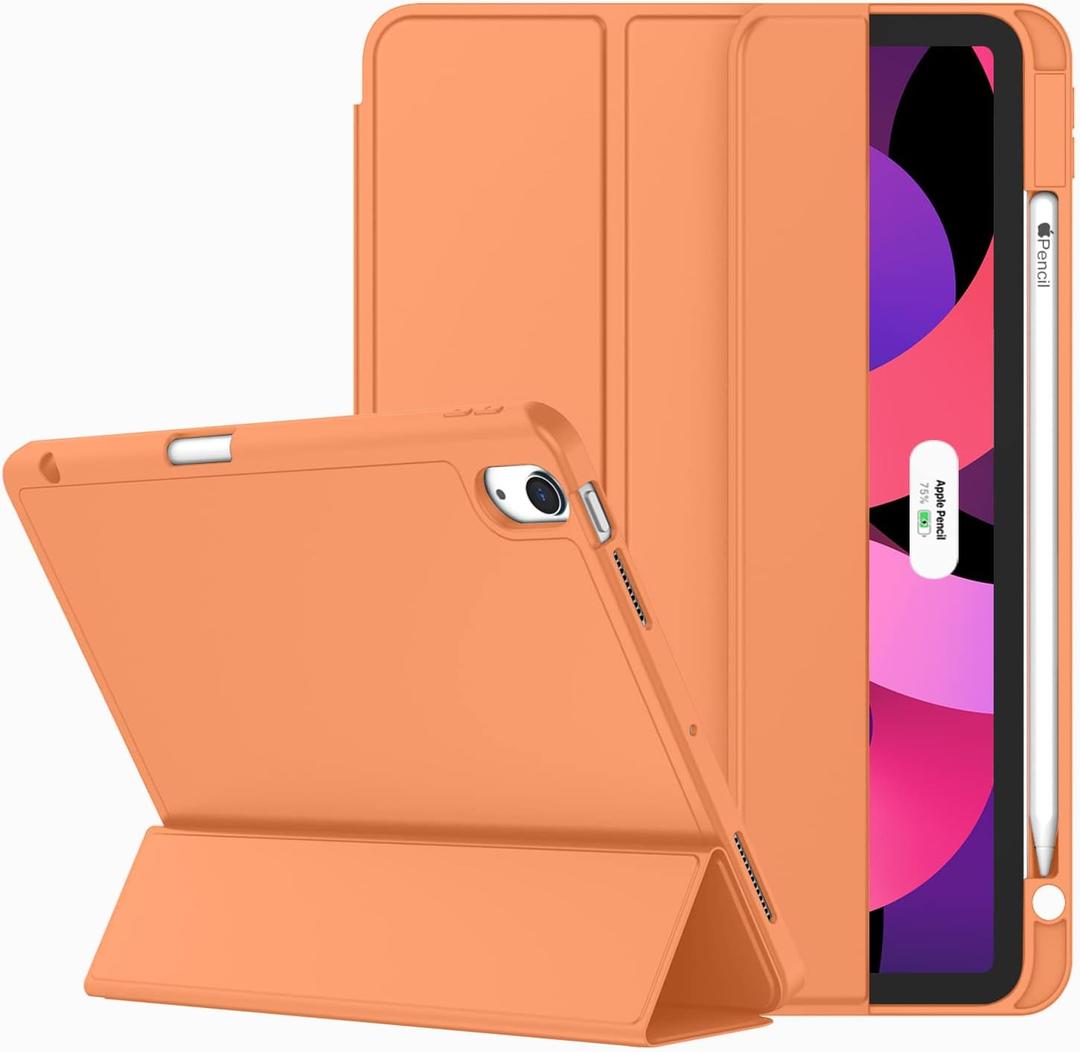 ZryXal iPad Air 11 Inch Case M4 2026/ M3 (2025)/ M2 (2024), iPad Air 5th (2022)/ 4th Generation (2020) 10.9 Inch - Smart Cover with Pencil Holder and Soft TPU Back, Auto Wake/Sleep(Orange)