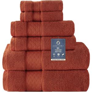 COZYART Burnt Orange Bath Towel Set 6 Piece, Luxury 100% Turkish Cotton 650GSM Hotel Quality, Soft, Absorbent, Towel Sets for Bathroom with 2 Bath Towels 2 Hand Towels 2 Washcloths