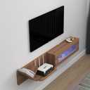 Pmnianhua Rustic Floaing TV Stand with LED Lights,66'' Wall Mounted Media Console,Floating Entertainment Center,Floating Shelf with Glass Door and Storage for Under TV Projector(White)