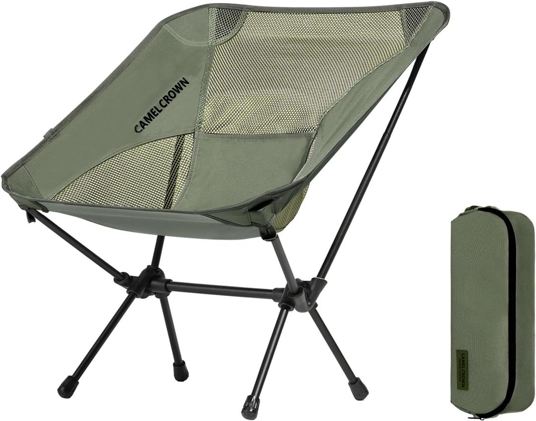 CAMEL CROWN Portable Camping Chair Lightweight Compact Folding Chair Mesh for Outdoor Camp Travel Beach Picnic Festival Hiking Backpacking Army Green (Netting)
