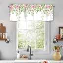 Green Leaves Valances for Windows, Floral Kitchen Short Curtains Rod Pocket Window Treatments Valance for Living Room Bedroom Bathroom Cafe Flower Farmhouse Decor 1 Panel, 42x12 Inch
