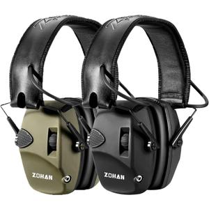 ZOHAN Electronic Shooting Ear Protection with 4X Sound Amplification,Slim Active Noise Reduction Earmuffs for Gun Range (2pack-green+black)