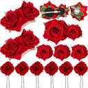Waydress 12 Pieces Rose Flower Hair Clip Rose Brooch Floral Clips Mexican Flower Hair Pins Accessories for Women Mother Bridal Flamenco Dancer Wedding Party Supplies (Red)