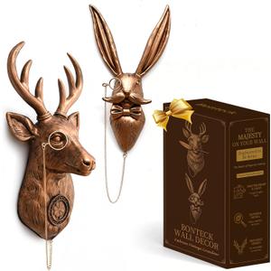 Bonteck Animal Head Wall Decor Animals Sculptures Gold Vintage Head Wall Art Hanging Decoration Home Decor Lightweight Statue for Living Room Bedroom Office 16 inchs Large (Deer+Rabbit)