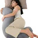 QUEEN ROSE Body Pillow for Side Sleepers, Soft Comfort S Shaped Hug Pillow for Adults, Full Body Support, Velvet Grey, 41in