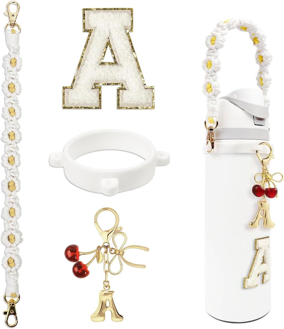 Cute Letter Charms Set Compatible with 24oz 32oz 40oz Owala Water Bottle, Owala Kids, Owala Coffee Tumbler, Owala FreeSip, Includes Handle Strap, for Owala Accessories and