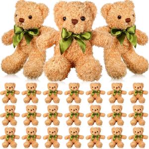 HyDren 24 Pcs Bear Stuffed Animals Bulk Cute Bear Plush Doll for Kids 10 Inch Children's Sleeping and Playing Toy Preschool Animals with Bow Bulk Gift for Girls Boys Birthday(Brown)