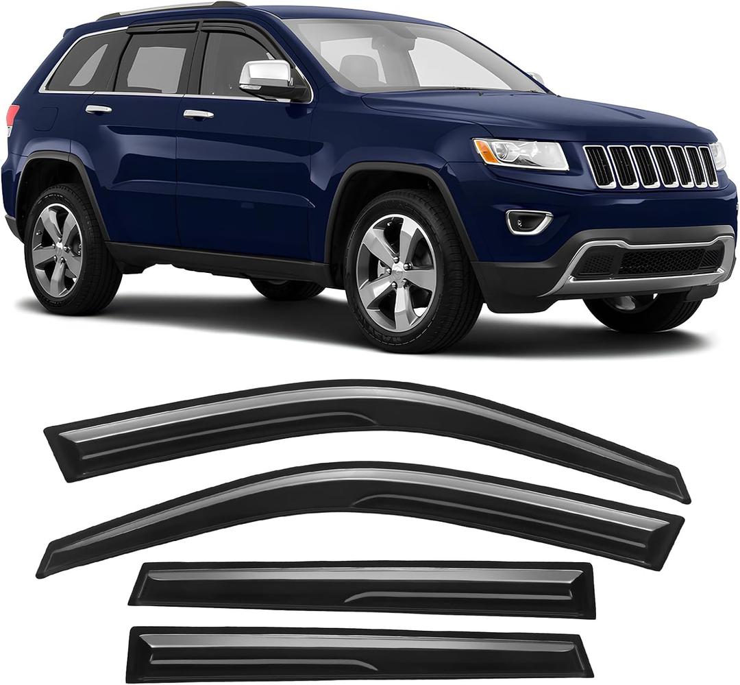 Rain Guards Window Deflector Fit for 11-21 Jeep Grand Cherokee Black 4 PCS | Tape-On Durable Side Wind Visors 2011 2012 2013 2014 2015 2016 2017 2018 2019 2020 2021 Grand Cherokee Rain Guard