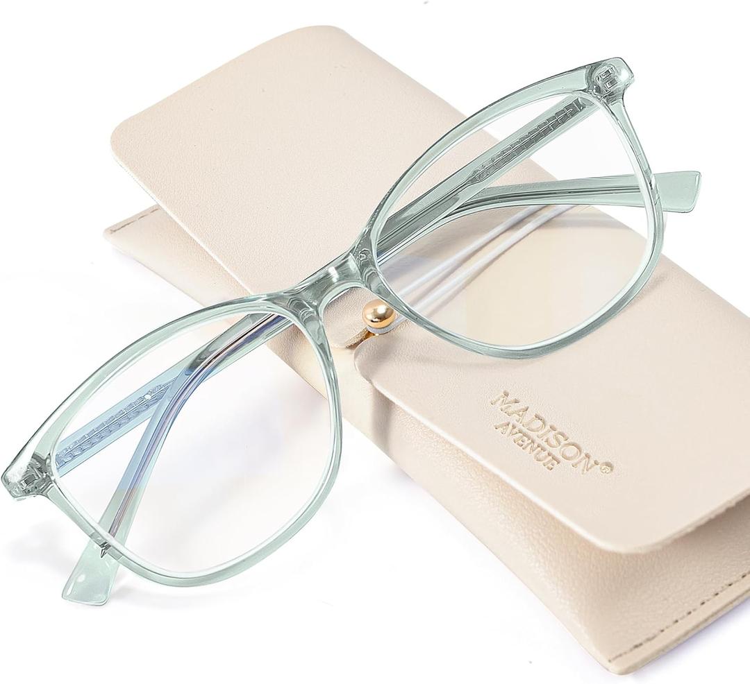 Madison Avenue TR90 Blue Light Blocking Glasses Anti Eyestrain UV Glare Blue Light Glasses for Women TV Phone Computer Gaming Eyeglasses (Transparent Green)