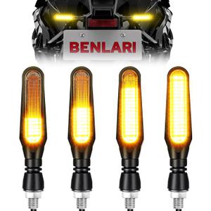 Benlari 4PCS Flowing LED Motorcycle Turn Signals 12V Super Bright Universal Sequential Front Rear Turn Signal Lights Waterproof IP67 Compatible with Harley Honda Yamaha Triumph (2 PACK)