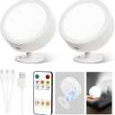 EZVALO LED Wall Mounted Lights, 5500mAh Rechargeable Wall Sconces Lamp, 3 Color Temps & Remote and Touch Control, 360°Rotation Dimmable Cordless Wall Light for Bedroom Reading Study (2 Pack White)