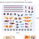 6 x Derby Car Sticker Set for Pinewood Car DerbyStyle Cars, Racing Numbers Flags Flames Animals Wings Lights Decals, Peel & Stick Waterproof Vinyl, 6 Sheets