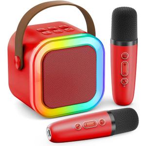 Mini Karaoke Machine for Kids Adults, 2026 TOP Birthday Gifts for Girls Boys 3,4,5,6,7,8+Year Old Toddler Toys, Portable Bluetooth Speaker with 2 Wireless Karaoke Microphones Player (Red)