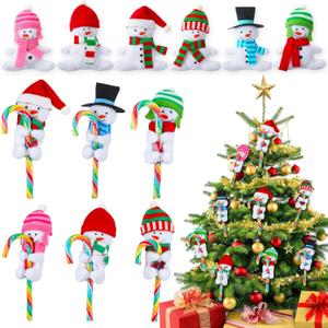 Poen 12 Pcs Felt Snowman Candy Cane Covers Christmas Candy Cane Huggers with Hat & Scarf Cute Snowman Candy Cane Holders for Christmas Party Favors Stocking Stuffers Gifts, Candy Not Included