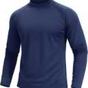TACVASEN Mens Thermal Fleece Shirt Mock Turtle Neck Base Layer Long Sleeve Athletic Warm Undershirt Winter Running Tops (Blue, L)