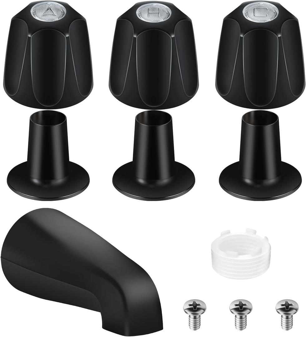Matte Black Bath Tub Spout Shower Trim Kit, with 3 Shower Knob, Compatible with Price/Pfister Verve Tub/Shower Faucet Handle Set, for 1/2'' Pipe MALE Thread Connection, 3/4'' IPS Pipe Inside Thread