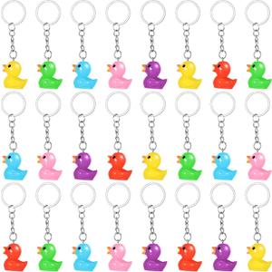 Plastic Duck Keychains Duck Party Favors Cute 3D Duck Chains Small Ducky Pendant Accessories for Birthday Party Baby Shower (Multi Color, 24 Pack)