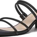 Athlefit Women's Strappy Block Chunky Heels Fashion Square Open Toe Slip On Heeled Sandals 7.5