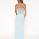Women Sexy Lace Patchwork Maxi Dress Spaghetti Straps Y2K Sheer Long Bodycon Club Cocktail Long Dresses (Blue, L)