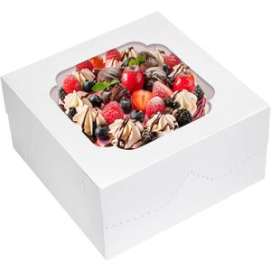 Moretoes 24pcs Cake Boxes, 12x12x6 Inch Square Bakery Boxes with Window Cajas Pasteles for Valentine's Day, Mother's Day, Pastries, Chocolates, Cookies, Pie, Birthday Party, Wedding