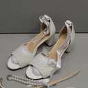 Goolita Pearl Heels For Women Mid Block Ankle Strap Heeled Sandals Round Open Toe Party Evening Bridal Shoes For Wedding (Size 8.5)