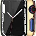 HANKN 45mm Hard Plated Case Compatible with Apple Watch Series 9 8 7 Tempered Glass Screen Protector, Full Coverage Shockproof Bumper Iwatch Cover (Gold)