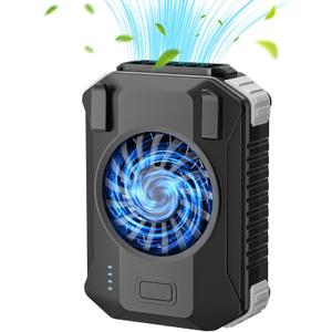 10000mAh Portable Waist Fan with Charger & Flashlight - 3-Speed Strong Airflow, Shirt Fan Clip-On Belt for Outdoor Work, Construction, Hiking, Cooling (Black)