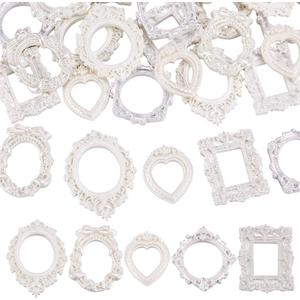 FINGERINSPIRE 30 Pcs Mini Vintage Resin Picture Frames 5 Styles Retro European Embossed Photo Micro Frames White Mini Antique Photo Prop for DIY Jewelry Display Home Decor Without Glass and Backing