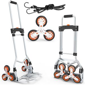 DIAMONDFORGE Stair Climbing Dolly, 220LBS Stair Climbing Cart with Telescoping Handle, Portable Folding Aluminum Cart for Stairs, 6 Wheels & Rope for Home, Groceries