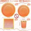 Gudvilla Orange Plates and Napkins Party Supplies 200Pcs, Orange Party Decorations, Serve 50, Fall Paper Plates for Birthday Autumn Fall Decorations
