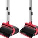 NACENA Broom and Dustpan Set, 52-in Long Adjustable Handle Broom Dustpan Combo with Dustpan Teeth to Automatically Clean Hair Suitable for Home Kitchen Office Hall Floor (Black&Red), 2 Pack