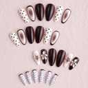 Medium Almond Fake Nails Polka Dots Crocodile Skin Press on Nails 3D Flower Pearl Stick on Nails Full Cover False Nails Daily Party Glue on Nails for Women Decorations 24Pcs