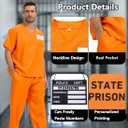 Prisoner Costume Men Orange Prisoner Jumpsuit for Halloween Costume Prison Inmate Outfit Jail Uniform (XX-Large, Short Sleeve)