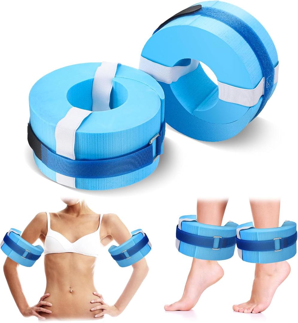 RoundFunny 2 Pcs Foam Swim Aquatic Cuffs Equipment Water Aerobics Float Ring with Detachable Hook and Loop Fastener Fitness Workout Set for Swimming Fitness Training Pool Exercise