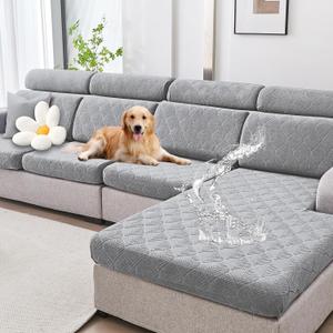 Waterproof Couch Cushion Covers for Pets Washable Sofa Seat Covers | Non Slip,Stretch Jacquard Fabric,Pet Hair & Scratch Protection,Easy Installation,Furniture Protector,Sectional,1 Piece Large