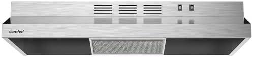 COMFEE' Range Hood 30 Inch Under Cabinet 200 CFM Ducted/Ductless | Durable Stainless Steel Slim Design with 2-Speed Exhaust Fan, 2 Washable Reusable filters, for Condos and Apartments