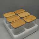 Liuruiyu Glass Storage Jars 12 * 8cm [Set of 6],Clear Glass Food Storage Containers with Airtight Bamboo Lid Stackable Kitchen Canisters for Candy,Cookie,Rice,Sugar,Flour,Pasta(Square)