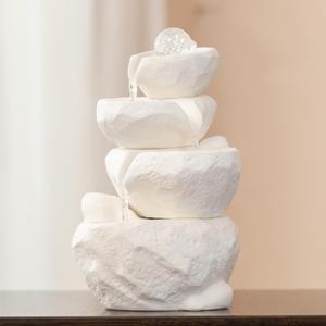Tabletop Desktop Fountain Waterfall Water Feature Ceramic Indoor Fountain Office Home Decoration (White)