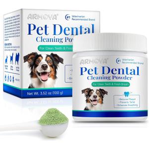 ARMOYA Dog Dental Powder - Teeth Cleaning Powder for Dogs - Dog Dental Care - Plaque & Bad Breath Off Powder Dog - Dental Care Supplies for Dogs