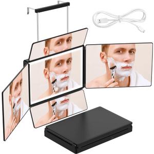 OLIBUY 5 Way Mirror, 360 Mirror for Self Hair Cutting and Brading Hair, Clear Anti-Fog HD Glass, USB Rechargeable, Portable Height Adjustable Telescoping Hooks