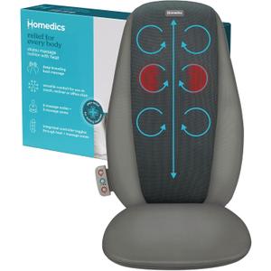 Homedics Shiatsu Back Massage Cushion with Heat, Pain Relief for Back Muscle Tension, Deep-Kneading Therapy Works Out Knots & Stiffness, 3 Massage Zones, Fits Most Chairs, for Home or Office