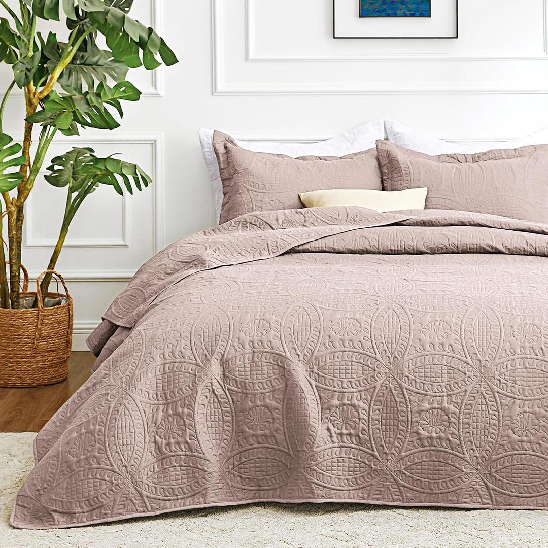 Love's cabin California King Size Quilt Bedding Set Burlwood Bedspreads - Cal King Lightweight Bedspread Comforter - Coin Pattern Coverlet for All Season - 3 Pieces (1 Quilt, 2 Pillow Shams)