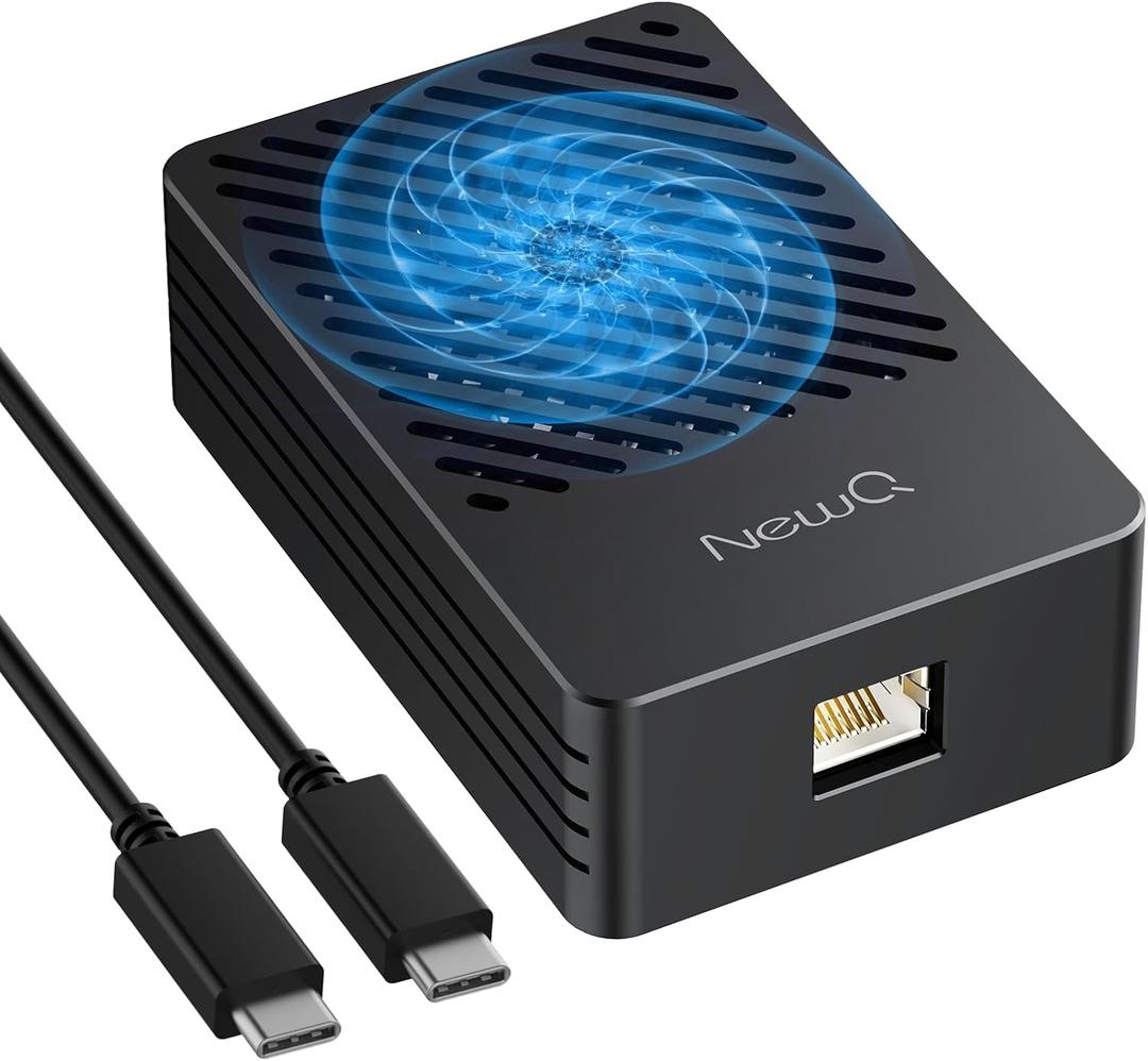 NEWQ 10GbE Ethernet Adapter with Smart Self-Control Cooling Fan, High-Speed RJ45 Network Compatible with Thunderbolt 3 & 4, Plug and Play for Mac, Driver for Windows, Supports 10/5/2.5/1Gbps 100Mb/s