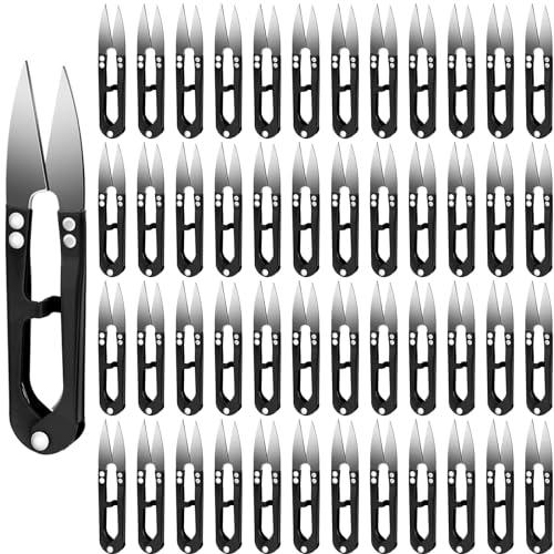 Therwen 48 Pcs 4 Inch Bonsai Pruning Scissors Thread Snips Mini Sewing Scissors U Shaped Bulk Bud and Leaves Trimmer Yarn Carbon Steel Pruners Trimmers for Gardening(Black)