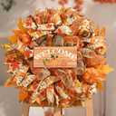 Waipfaru Fall Wreaths for Front Door, Fall Mesh Wreath with Wooden Sign Fishnet Yarn Autumn Pumbkin, Thanksgiving Halloween Decorations for Home, Porch Decor(18-20 Inch)
