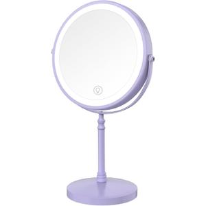 Lighted Makeup Mirror, 3000 mAh Rechargeable Double Sided Magnifying Vanity Mirror with 3 Colors, 1x/10x, 360 Rotation , Brightness Adjustable Magnification Cosmetic Light up Mirror, Women Gift (Purple)