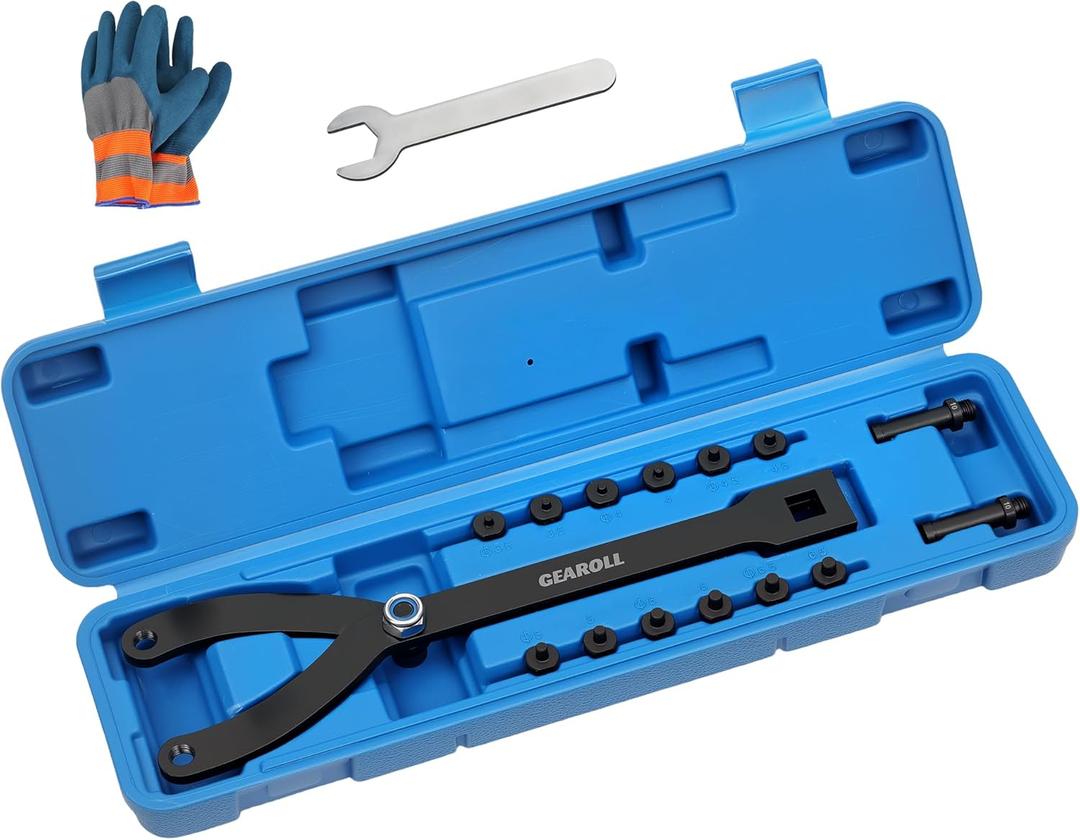 15PCS Pulley Holder Tool Kit, Universal Pin Spanner Wrench Set, 1/2" Drive Ratchet Adjustable Spanner Wrench with Variable Pins fits Camshaft Pulleys, Fan Clutch Removal Wrench Tool